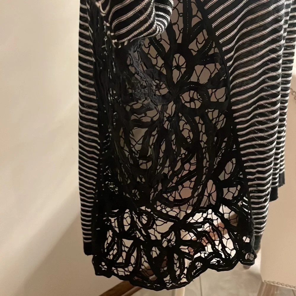 Free People stripped high low top / lace cut out exposed sides sz S oversized